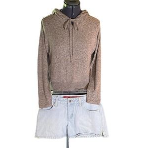No Frills Womens Long Sleeve Soft Taupe Burnout Crop Drawstring Hoodie Size S